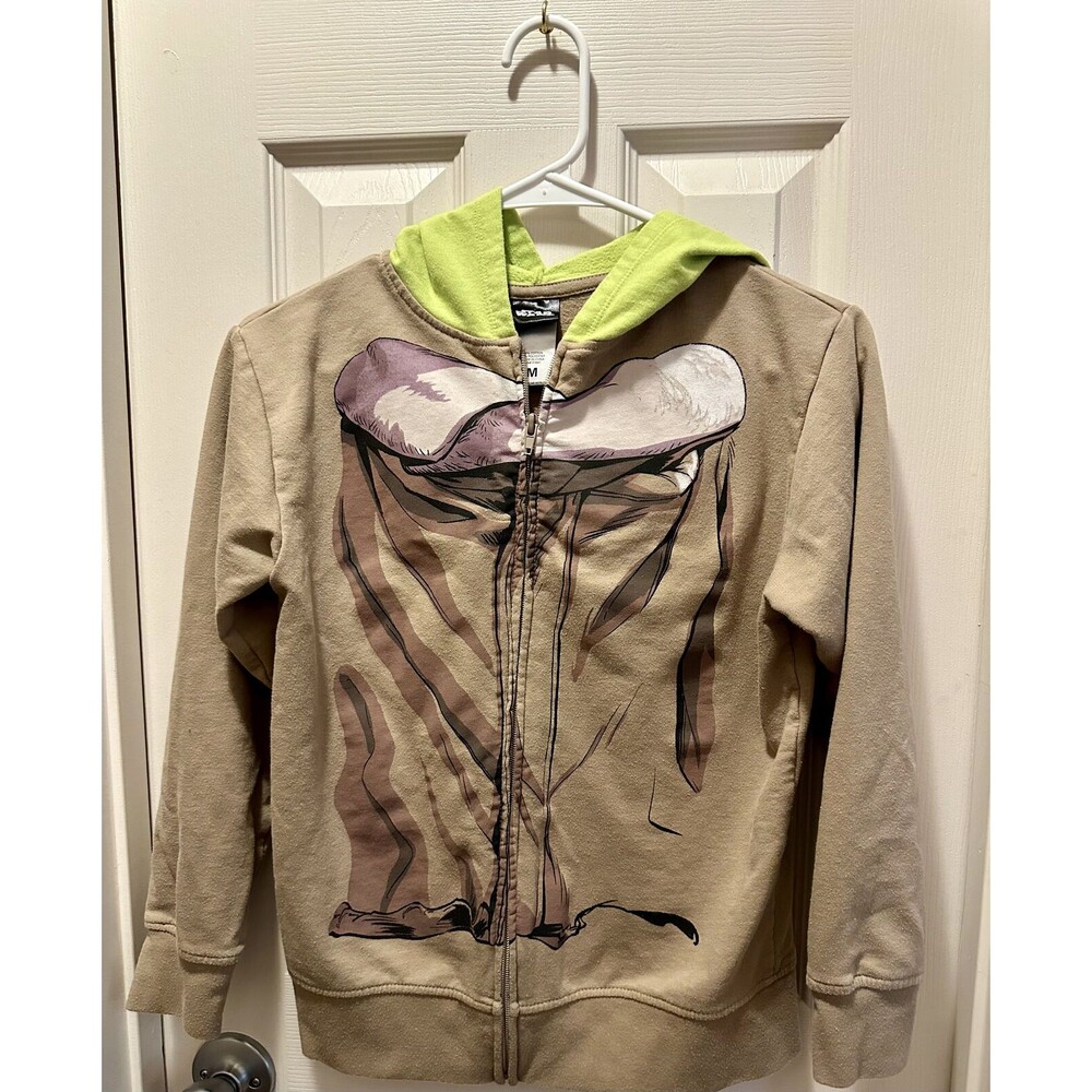 Star Wars womens tan with green Yoda ears hoodie zippered sweatshirt Size M